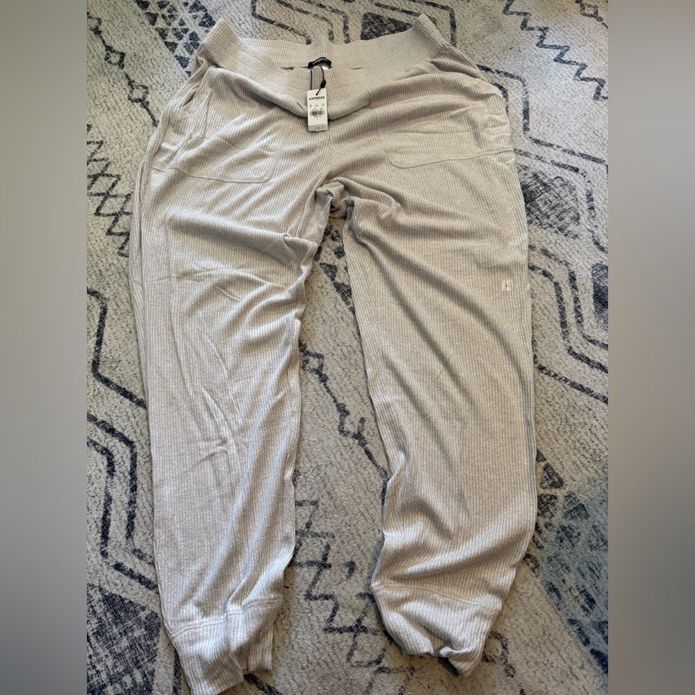 Express Ribbed Jogger Pants - Light Beige, NWT